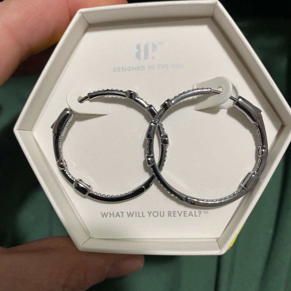 Hematite BP Hoop Earrings with Studded Accents